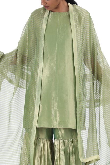 Shop_Akaaro_Green Silk Round Neck Kurta Sharara Set _Online_at_Aza_Fashions