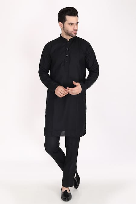 Manish Nagdeo_Black Bundi Art Silk Embroidery Thread And Kurta Set _Online_at_Aza_Fashions