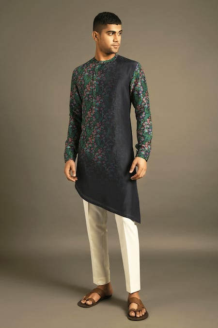 Dhruv Vaish Blue Cotton Silk Chanderi Kurta And Pant Set