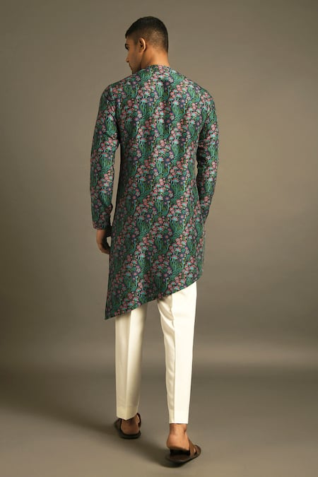 Shop Dhruv Vaish Blue Cotton Silk Chanderi Kurta And Pant Set at Aza Fashions Shop_Dhruv Vaish_Blue Cotton Silk Chanderi Kurta And Pant Set _at_Aza_Fashions