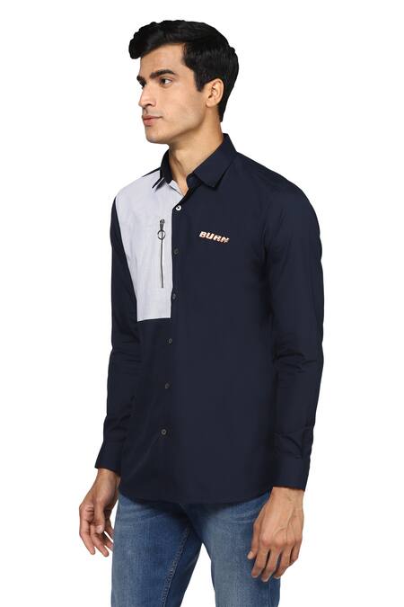 Noonoo Blue Giza Cotton Slim-fit Shirt Online at Aza Fashions Noonoo_Blue Giza Cotton Slim-fit Shirt _Online_at_Aza_Fashions