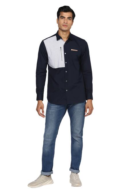 Buy Noonoo Blue Giza Cotton Slim-fit Shirt Online at Aza Fashions Buy_Noonoo_Blue Giza Cotton Slim-fit Shirt _Online_at_Aza_Fashions