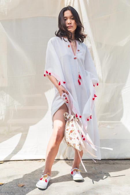 white cotton kaftan dress