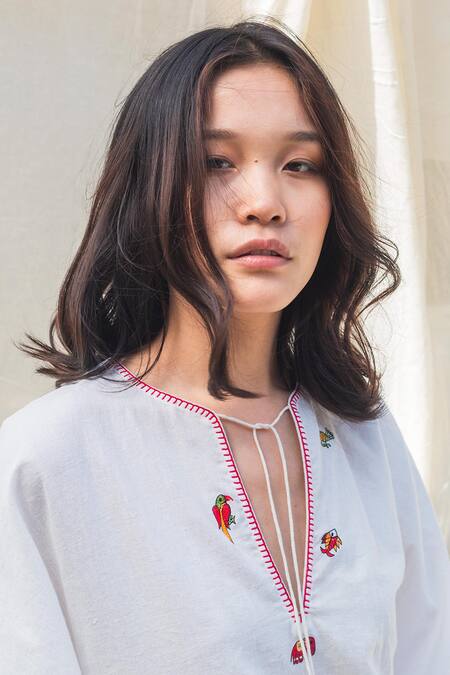 Nikasha White Cotton Round Kaftan Dress Online at Aza Fashions Nikasha_White Cotton Round Kaftan Dress _Online_at_Aza_Fashions