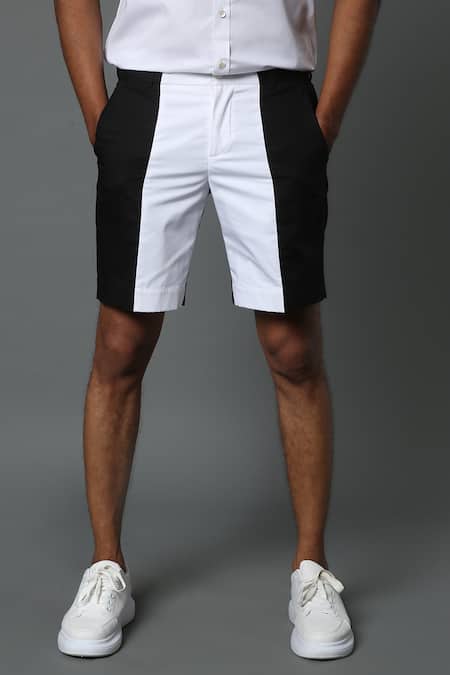House Of Three_White Cotton Poplin Arali Colorblock Shorts _Online_at_Aza_Fashions
