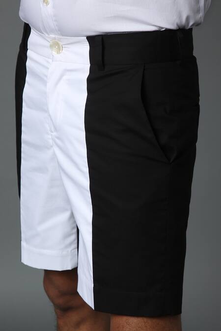 House Of Three_White Cotton Poplin Arali Colorblock Shorts _at_Aza_Fashions