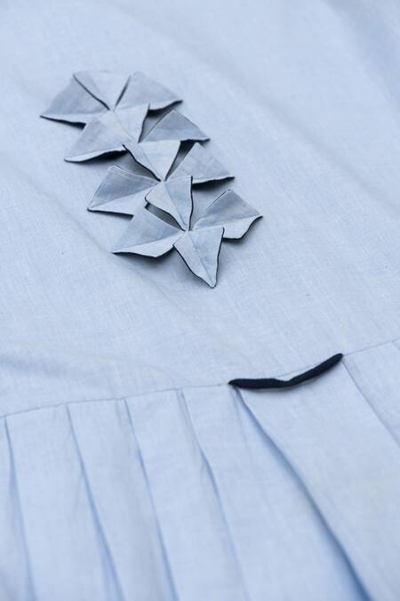 Shop Chillosophy Blue Cotton Poplin Round Pleated Maxi Dress Online at Aza Fashions Shop_Chillosophy_Blue Cotton Poplin Round Pleated Maxi Dress _Online_at_Aza_Fashions