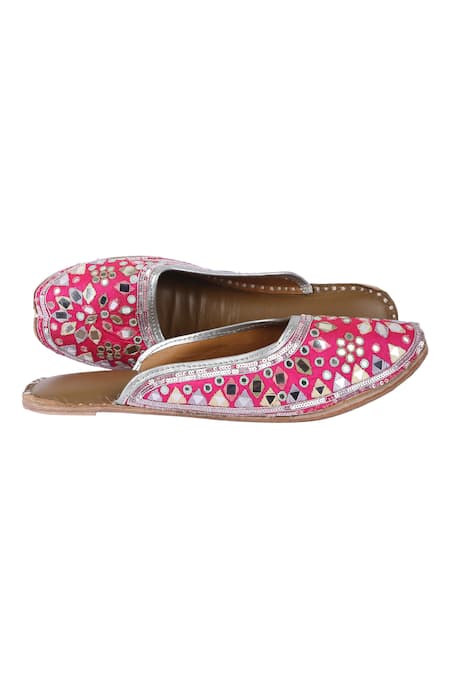 5elements Silk Mirror Embellished Open-Back Juttis 