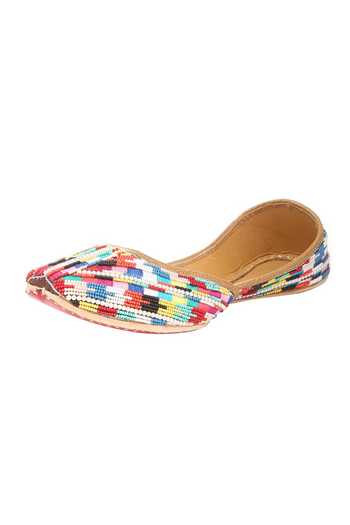 Buy_5elements_Multi Color Silk Bead Embroidered Juttis _Online_at_Aza_Fashions