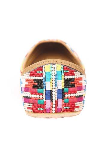 5elements_Multi Color Silk Bead Embroidered Juttis _at_Aza_Fashions