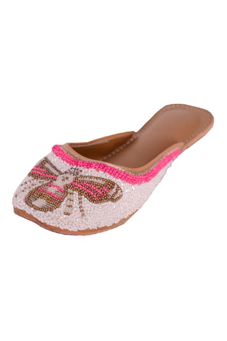 Buy_5elements_White Embroidered Bead Open-back Juttis _Online_at_Aza_Fashions