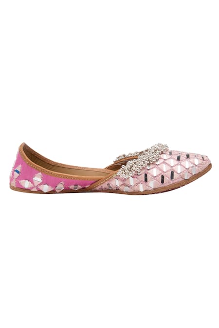 5elements_Pink Mirror Embellished Juttis _Online_at_Aza_Fashions