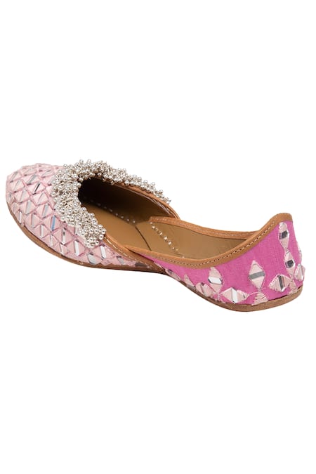 Buy_5elements_Pink Mirror Embellished Juttis _Online_at_Aza_Fashions