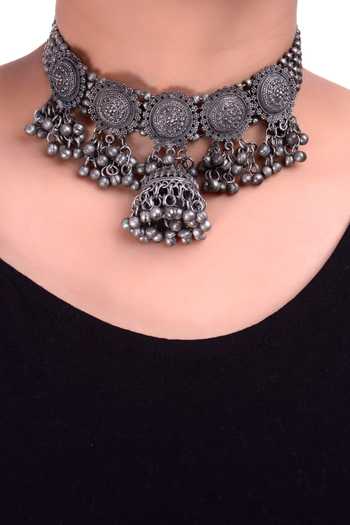 Adira Oxidised Pendant Choker Necklace 