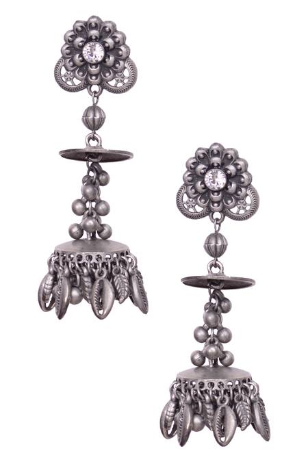 Shop 5elements Silver Plated Ghunghroo Kyna Oxidised Long Jhumkas at Aza Fashions Shop_5elements_Silver Plated Ghunghroo Kyna Oxidised Long Jhumkas_at_Aza_Fashions