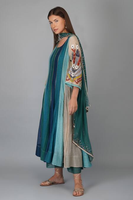 Shop_Devyani Mehrotra_Multi Color Chanderi 40grm Embroidered Round Panelled Anarkali Set_Online_at_Aza_Fashions