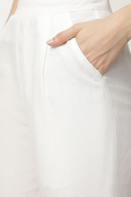 Shop_Musal_Green Cotton, Linen Embroidery Collared Jovie Top And Pant Set _Online_at_Aza_Fashions