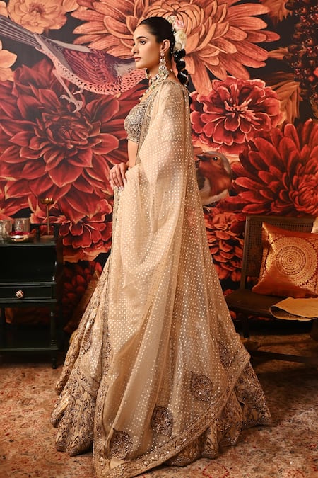 Moledro_Gold Brocade, Silk , Embroidery, Amiya Dabka Bridal Lehenga Set _at_Aza_Fashions