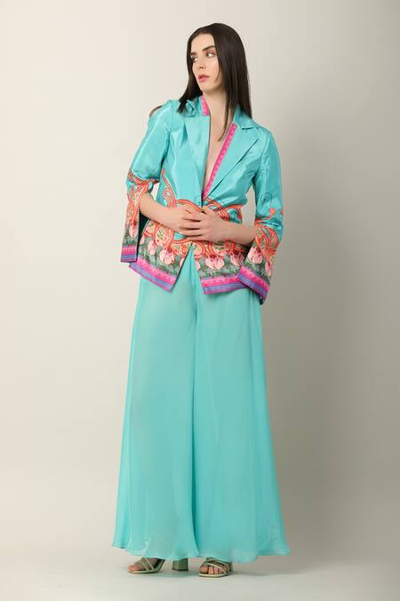 Shop_Limerick By Abirr N' Nanki_Multi Color Crepe Embroidery Collared Ela Paisley Print Jacket _Online_at_Aza_Fashions