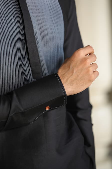 Shop_Raw & Rustic By Niti Bothra_Black Chanderi Silk Embroidery Banarasi Kurta _Online_at_Aza_Fashions