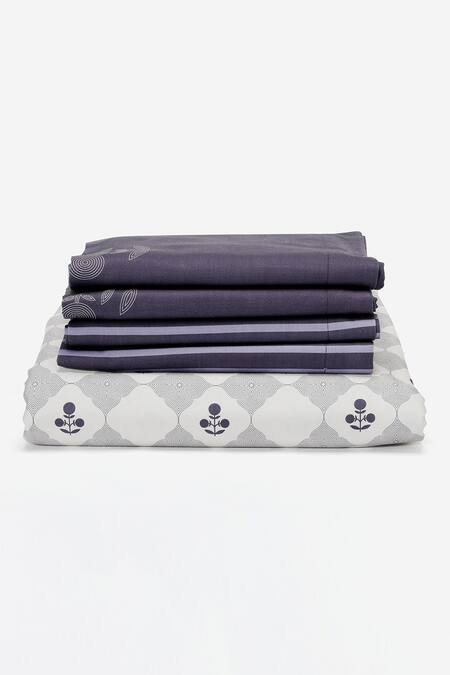 Kyoona_Blue 100% Cotton Printed The Bageecha Floral Bedsheet Set_at_Aza_Fashions