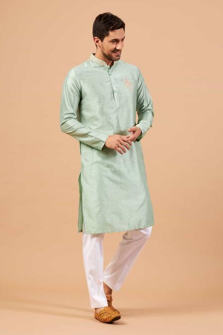Buy_Hilo Design_Green Cotton, Silk, Lycra Embroidery Amil Kurta Set _Online_at_Aza_Fashions