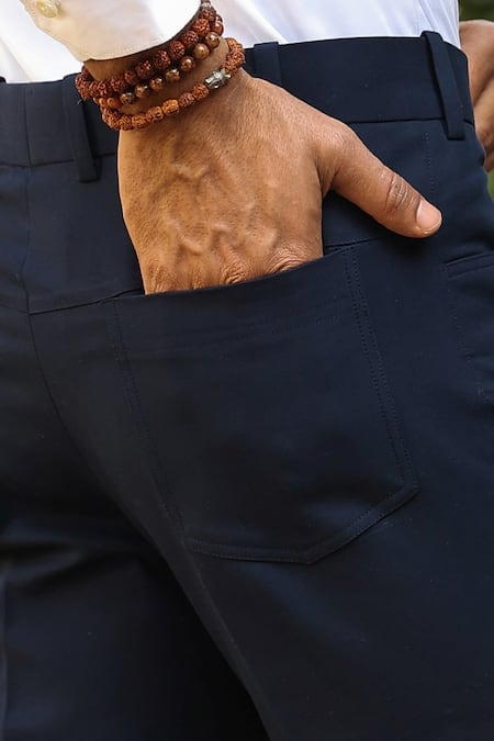 Raw & Rustic By Niti Bothra_Blue Cotton Buttoned Hem Handcrafted Jeans _at_Aza_Fashions