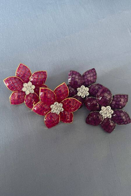 Shop_The Jewel Factor_Pink Crystal Floral Shaped Earrings_Online_at_Aza_Fashions