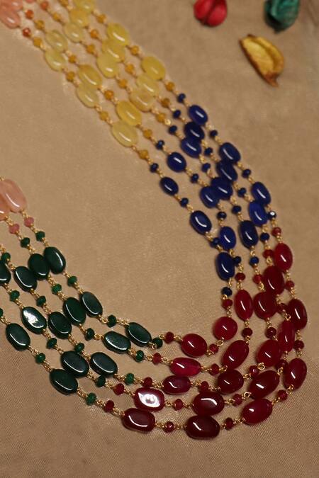 Shop Ishhaara Gold Plated Multi Color Layered Onyx Stone Necklace Online at Aza Fashions Shop_Ishhaara_Gold Plated Multi Color Layered Onyx Stone Necklace _Online_at_Aza_Fashions