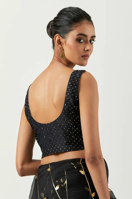 Label Earthen Black Organza, Silk Foil Printing Surma Sona Patti Printed Saree With Blouse at Aza Fashions Label Earthen_Black Organza, Silk Foil Printing Surma Sona Patti Printed Saree With Blouse _at_Aza_Fashions