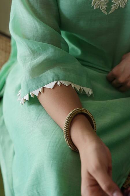 Kanika Sharma Green Chanderi Silk, Modal, Muslin Pearls, Embroidery Kurta Peshwa Pant Set at Aza Fashions Kanika Sharma_Green Chanderi Silk, Modal, Muslin Pearls, Embroidery Kurta Peshwa Pant Set _at_Aza_Fashions