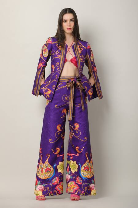 Limerick By Abirr N' Nanki Multi Color Sheeted Satin Blend Printed Floral Fern Pant at Aza Fashions Limerick By Abirr N' Nanki_Multi Color Sheeted Satin Blend Printed Floral Fern Pant _at_Aza_Fashions