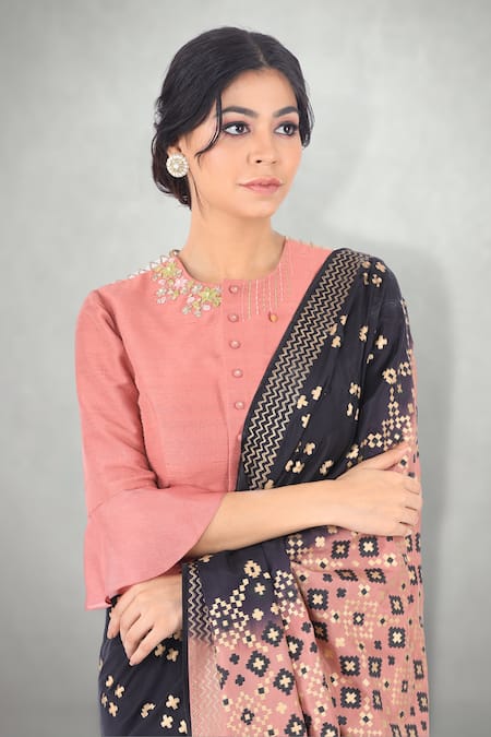 I Am Design Black Silk Ikat Print Ombre Saree at Aza Fashions I Am Design_Black Silk Ikat Print Ombre Saree _at_Aza_Fashions