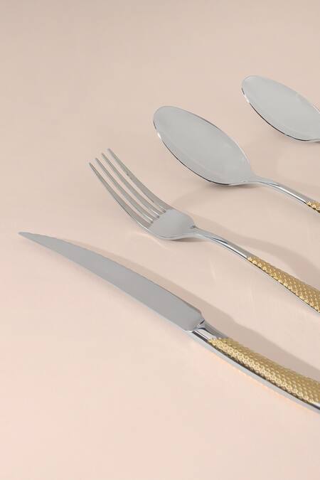 Table Manners_Silver Stainless Steel Honeycomb Cutlery Set_at_Aza_Fashions