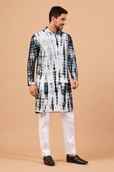 Shop_Hilo Design_White Silk Tintle Tie Dye Kurta Set_Online_at_Aza_Fashions
