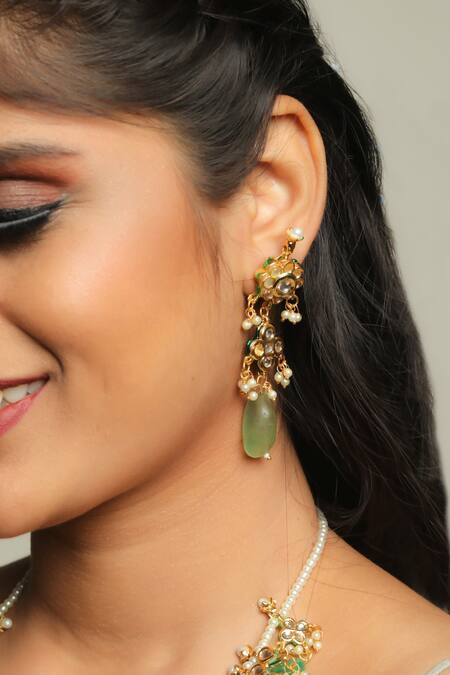 Ishhaara Multi Color Embroidery Stone Embellished Necklace Set at Aza Fashions Ishhaara_Multi Color Embroidery Stone Embellished Necklace Set _at_Aza_Fashions