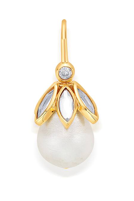 Isharya_White Mirrors, Pearls Marquise Drop Earrings _Online_at_Aza_Fashions