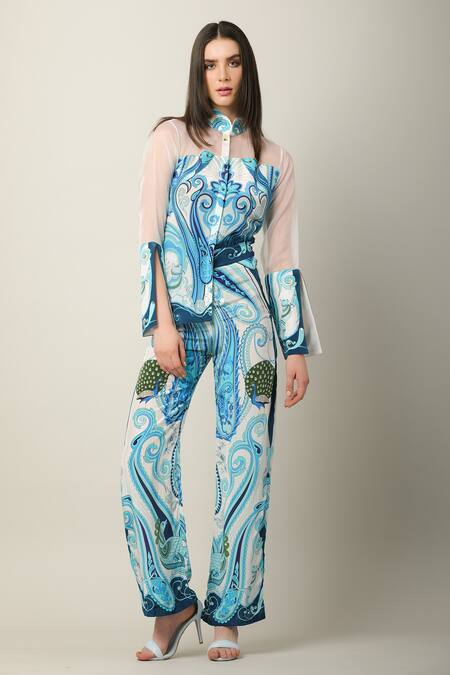 Limerick by Abirr N' Nanki_Multi Color Crepe Printed Paisley Multicolor Flared Pant _at_Aza_Fashions