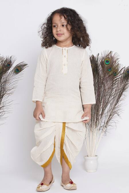 Shop Little Bansi Cream Silk, Cotton Embroidery Floral Bundi Kurta Set Online at Aza Fashions Shop_Little Bansi_Cream Silk, Cotton Embroidery Floral Bundi Kurta Set _Online_at_Aza_Fashions