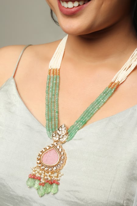 Ishhaara Multi Color American Diamond Embellished Long Pendant Necklace at Aza Fashions Ishhaara_Multi Color American Diamond Embellished Long Pendant Necklace _at_Aza_Fashions