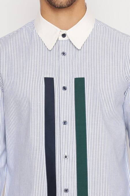 Lacquer Embassy Blue Cotton Striped Print Shirt at Aza Fashions Lacquer Embassy_Blue Cotton Striped Print Shirt _at_Aza_Fashions