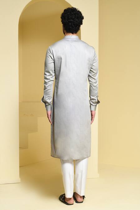 Kustomeyes_Silver Cotton Kurta And Pant Set _at_Aza_Fashions