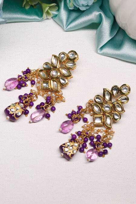 Buy_Ishhaara_Purple Pearls, Stones Embellished Earrings 