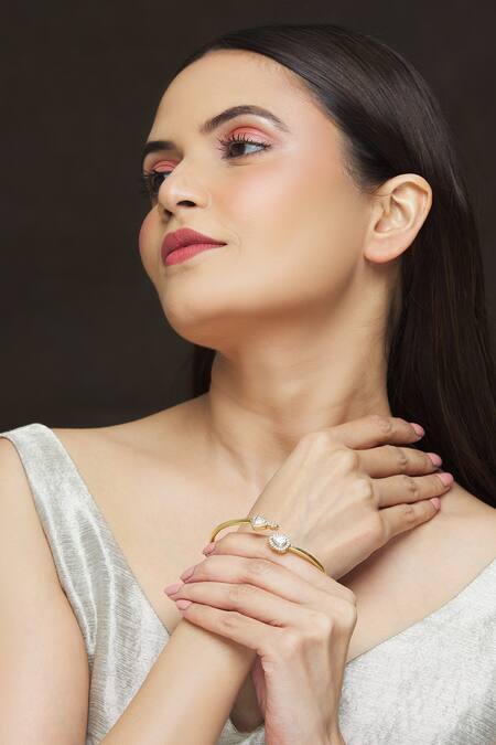 Ivorine_Gold Plated Embellished Polki Bracelet _at_Aza_Fashions