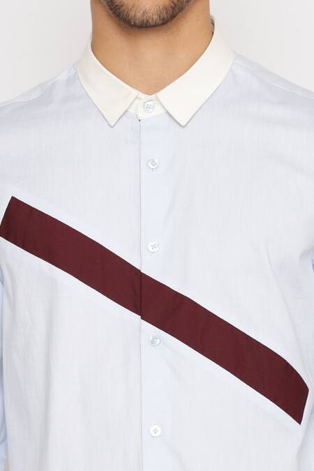 Lacquer Embassy_Blue Cotton Ave Color Block Strip Shirt _at_Aza_Fashions