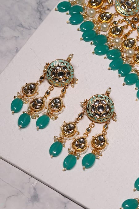 Ishhaara Multi Color Stones Handcrafted Embellished Necklace Set With Maangtikka at Aza Fashions Ishhaara_Multi Color Stones Handcrafted Embellished Necklace Set With Maangtikka _at_Aza_Fashions