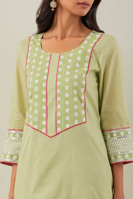 The Indian Cause Green Cotton Embroidery Chikankari Round Rooh Straight Kurta Set at Aza Fashions The Indian Cause_Green Cotton Embroidery Chikankari Round Rooh Straight Kurta Set_at_Aza_Fashions