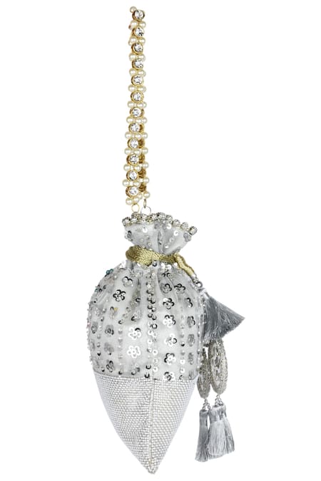 Shop_Miar Designs_Silver Sequins Soni Hand Embroidered Potli Bag_Online_at_Aza_Fashions