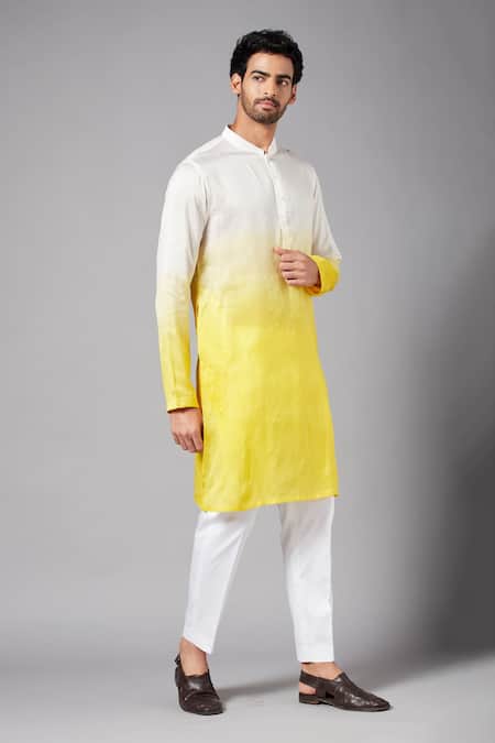 Buy_Hilo Design_White Cotton, Lycra Whill Ombre Kurta Set _Online_at_Aza_Fashions