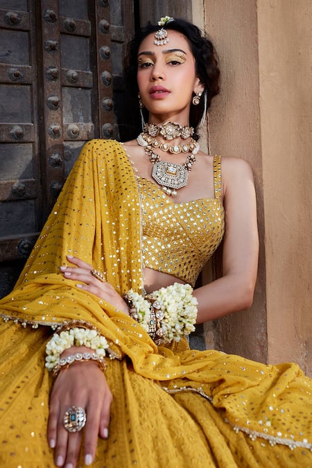 Mustard Yellow Embroidered Lehenga Set Design by Seeaash at Pernia's Pop Up  Shop 2024